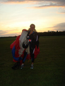 Safe on the ground after my first skydive by myself! A beautiful sunset jump!